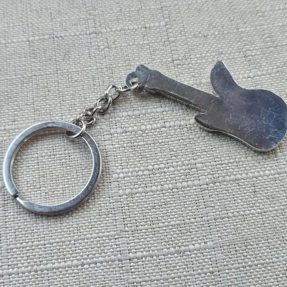 Guitar Keychain Silver/Black Tone Metal Keys Holder Crystal Accent Key Chain